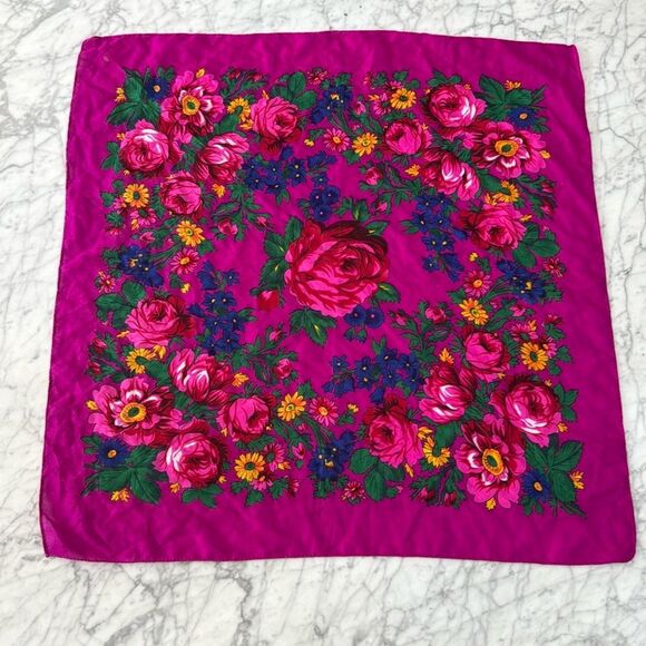 Bright Pink Floral Scarf 29x29” NWOT - Picture 1 of 4